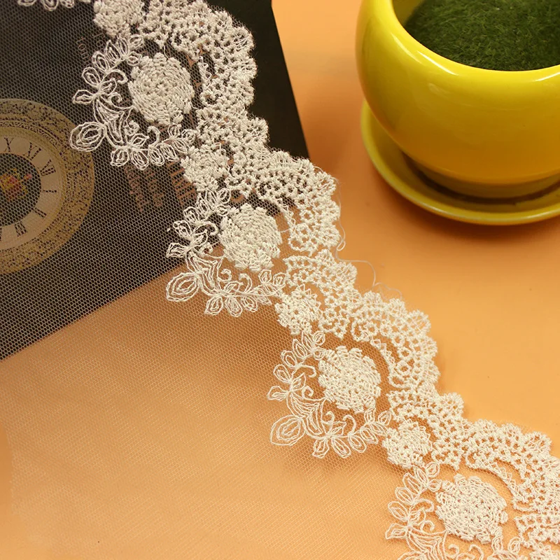 Lace Trim for Bridal Costume or Jewelry Crafts and Sewing, Embroidery Mesh Lace Fabric, White, Black, Beige, 13cm Width, 3 Yards