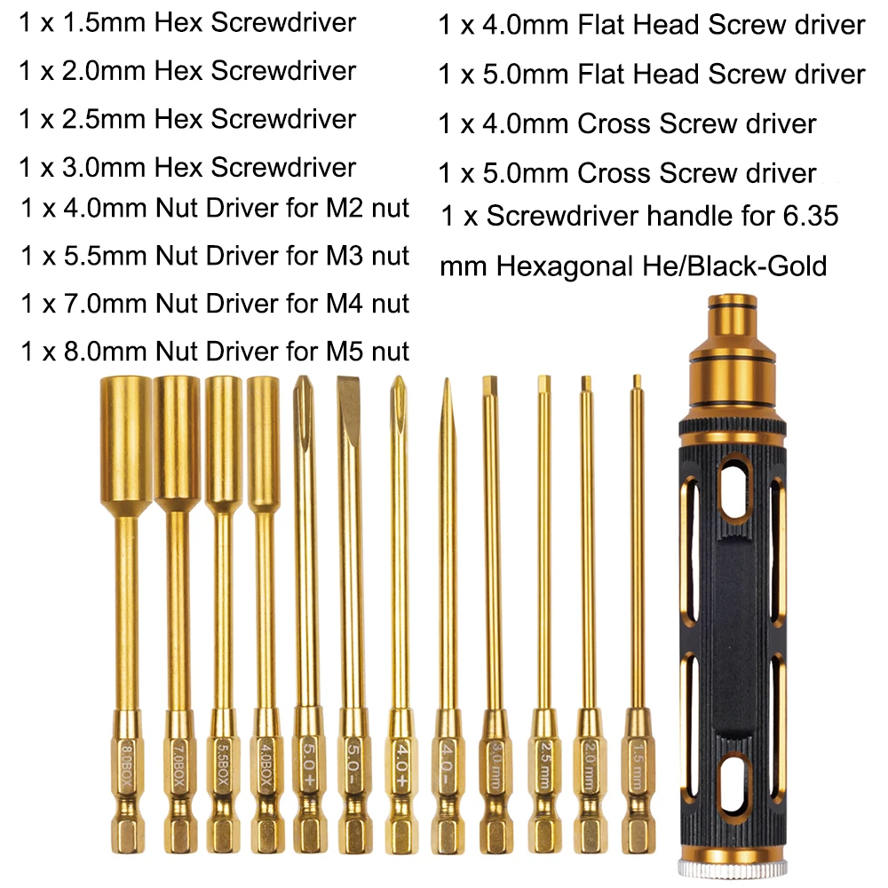 4-in-1-Sechskantschraubendreher 1,5 2,0 2,5 3,0 mm 6,35 mm Schnellwechsel-Inbusschlüssel-Inbusschlüssel-Inbusschlüssel-Werkzeug für 1/8 1/10 RC Car SCX10 TRX4