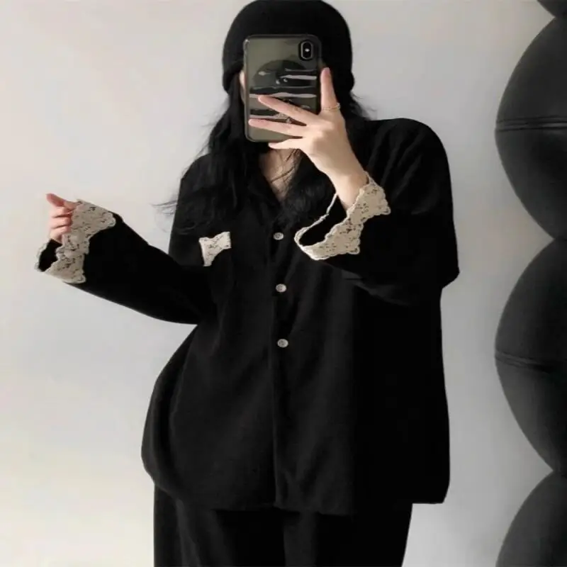 حار جديد Pjs مجموعة المرأة بيجامة مجموعة المرأة بيجامة شتوية دافئة الدانتيل ملابس المنزل المألوف ، منامة لطيف وناعم بيجامة مجموعة