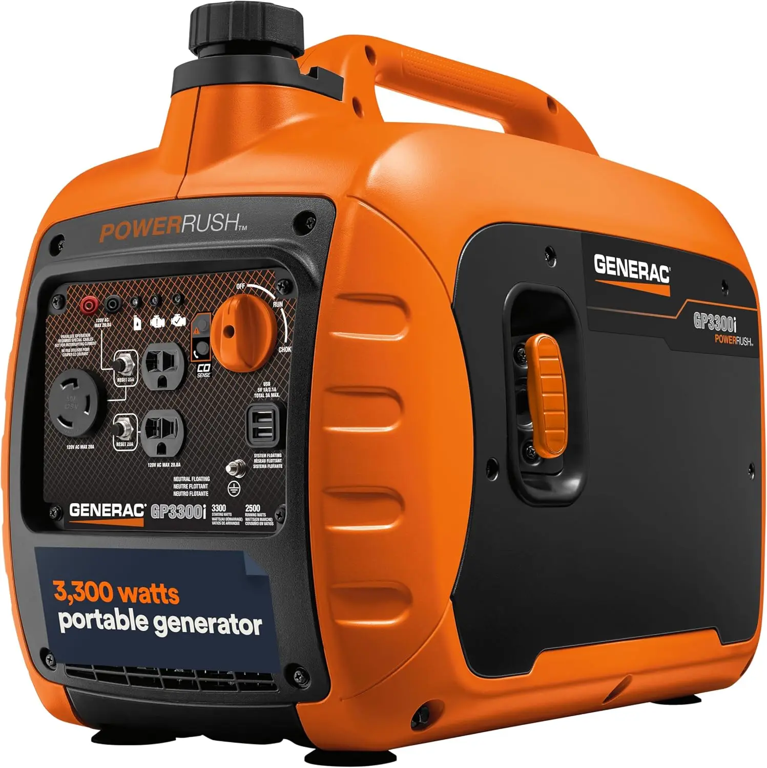 Generac GP3300i 3,300-Watt Gas-Powered Portable Inverter Generator - Lightweight Design USB Ports Mobile Device Charging