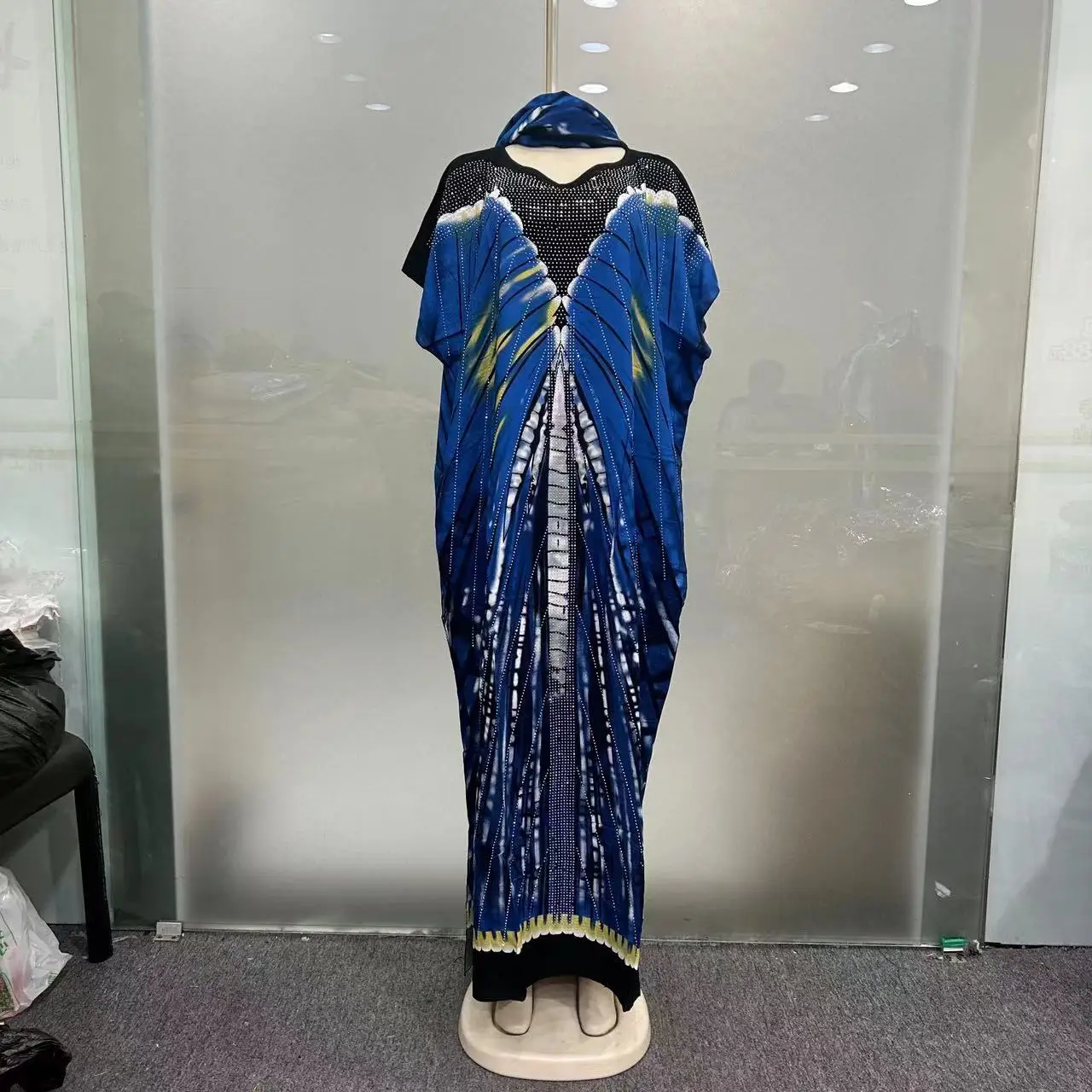 Nova moda verão cachecol diamante casual indústria pesada estampa africana vestido de algodão feminino