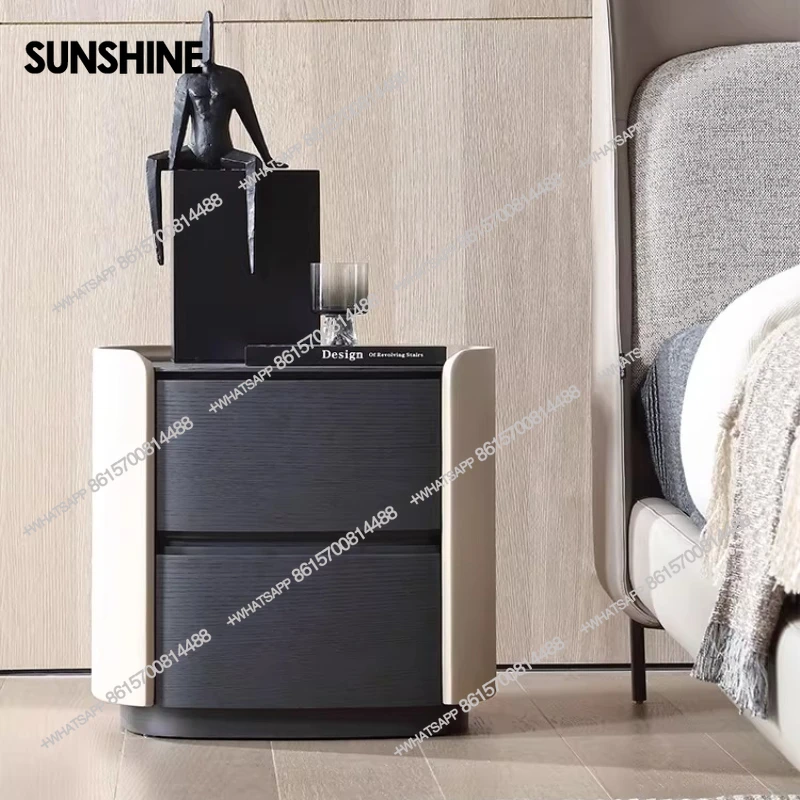 

Italian light luxury leather wrapped bedside table, modern simple bedroom solid wood lamp cabinet
