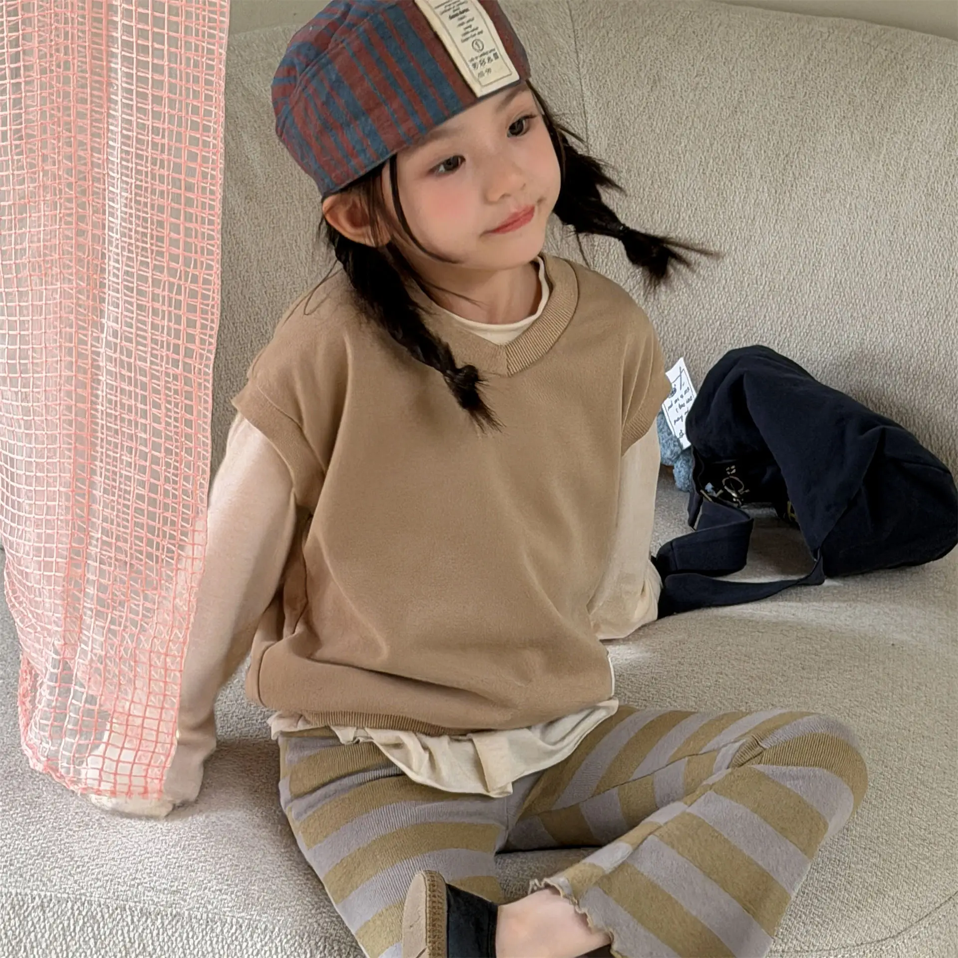 2026 Autumn New Children Casual Vest Jacket Solid Girls Cardigan Baby Boy Loose V-neck Vest Fashion Kids Pullover Tops
