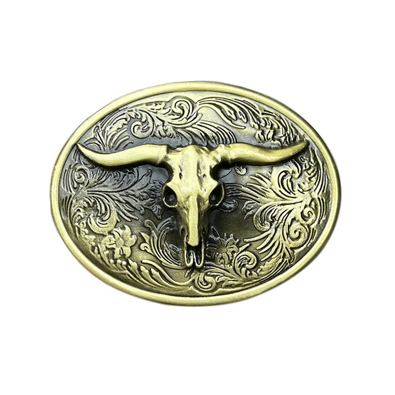 

Tang grass retro cow head belt buckle Western style