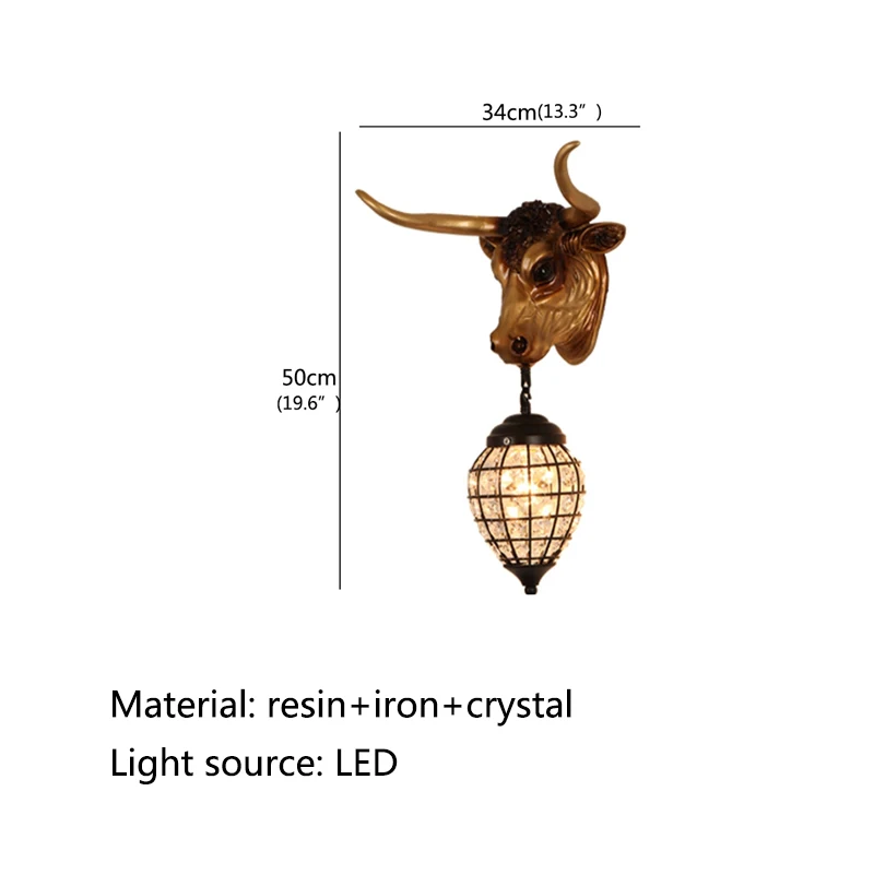AFRA Modern Interior Crystal Wall Lamps Creative Cattle Design Led Bedside Sconce Lights For Home Living Room Porch Decor