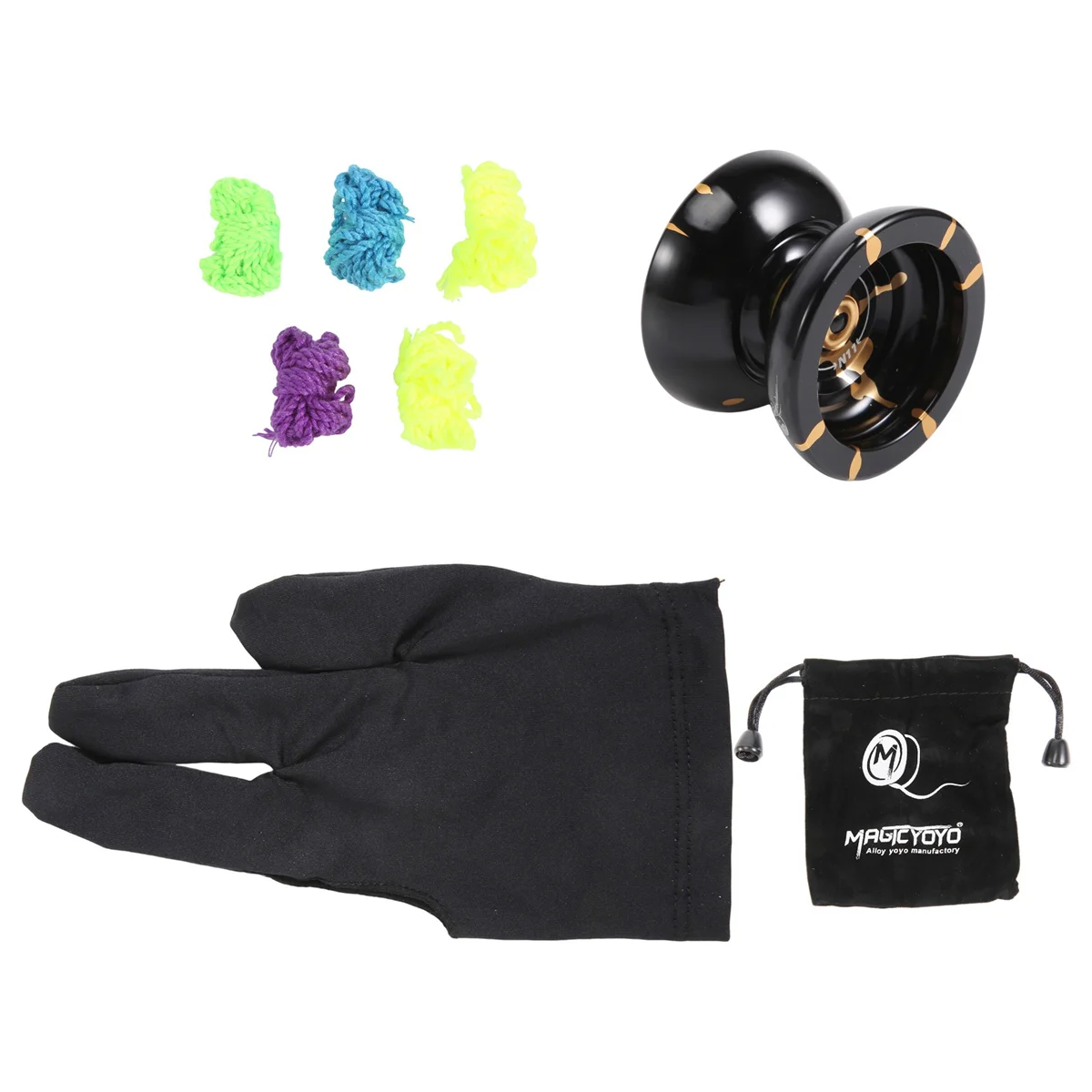 Magicyoyo N11 Alloy Aluminum Professional Yoyo Unresponsive Yoyo Ball (Black Golden) Bag, Glove 5 Strings