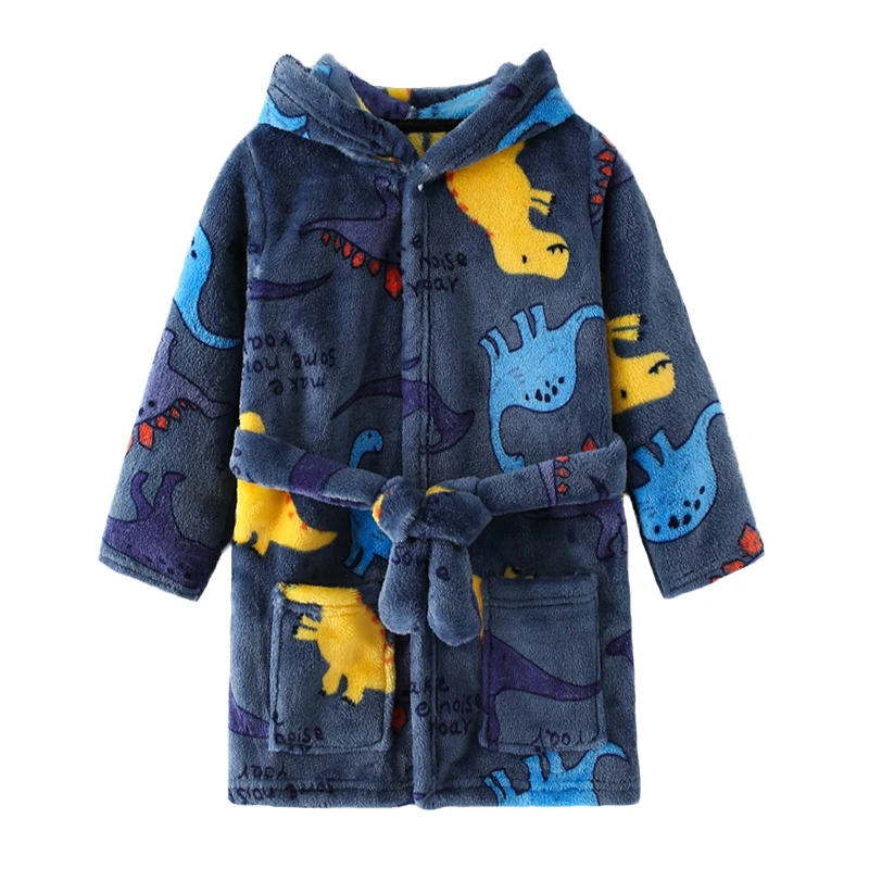 Kids' Pajamas 2026 Autumn/Winter Cartoon Soft Plush Hooded Home Clothes, Colorblock, for 2-8 Year Olds