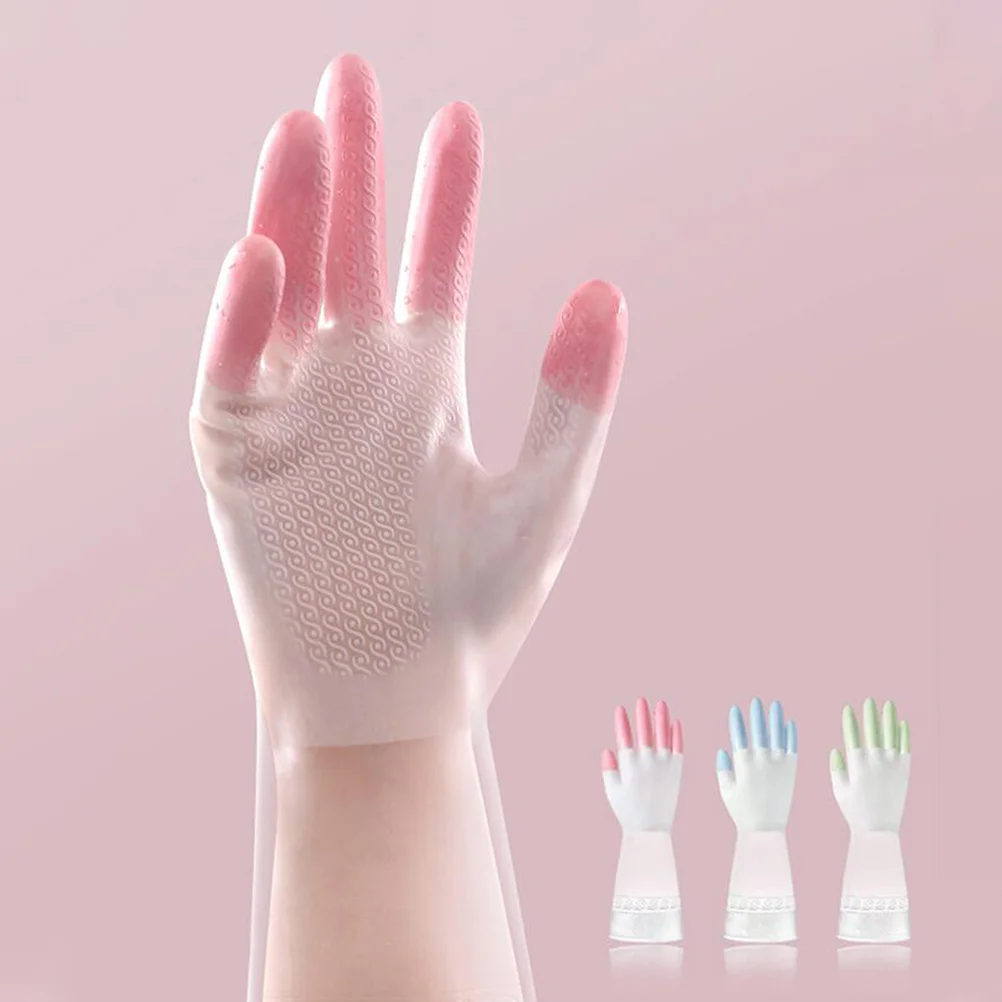 

3Pairs Waterproof Anti-Slip Gloves Home Kitchen Toilet Cleaning Durable Breathable Lightweight Gloves Pink Green Blue Size S