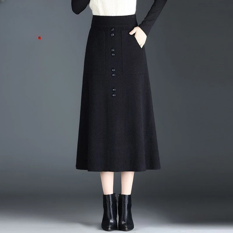 

2023 Women's Autumn Winter New Elastic Waist A-line Skirts Female High Waist Knitted Skirts Ladies Thicken Sweater Skirts Y512