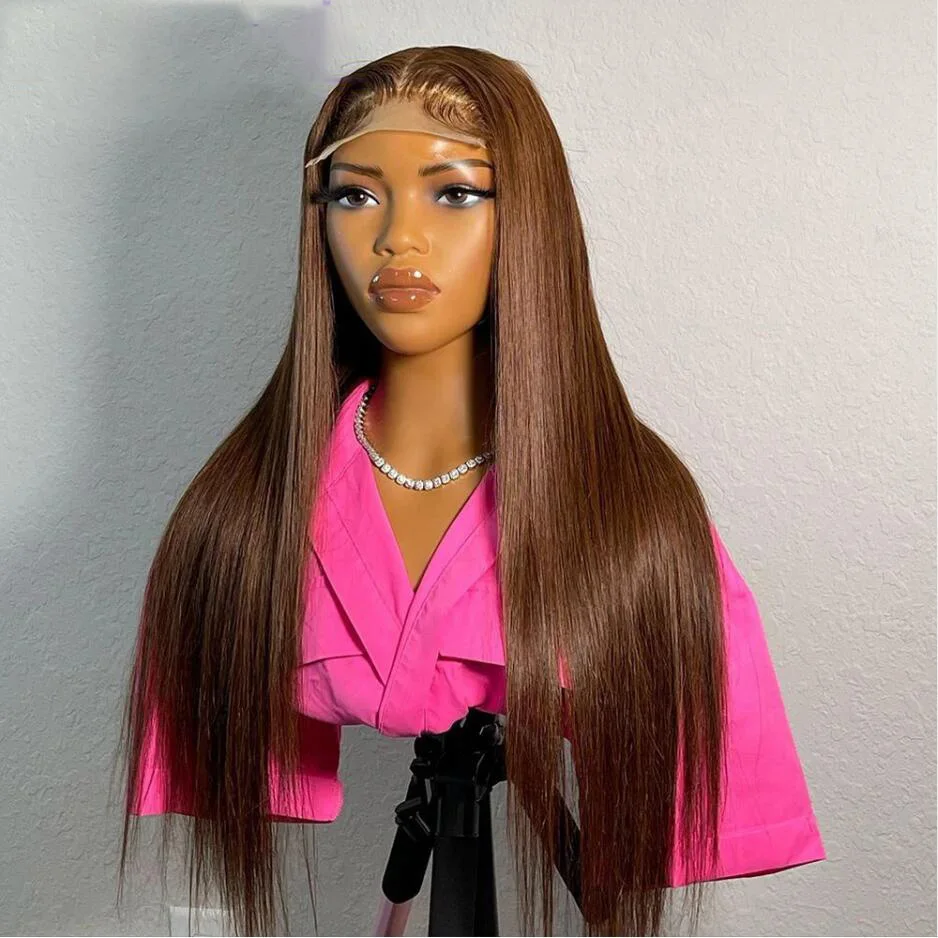 Soft Glueless Brown 26“Long 180Density Straight Lace Front Wig For Women With BabyHair Preplucked Heat Resistant Daily