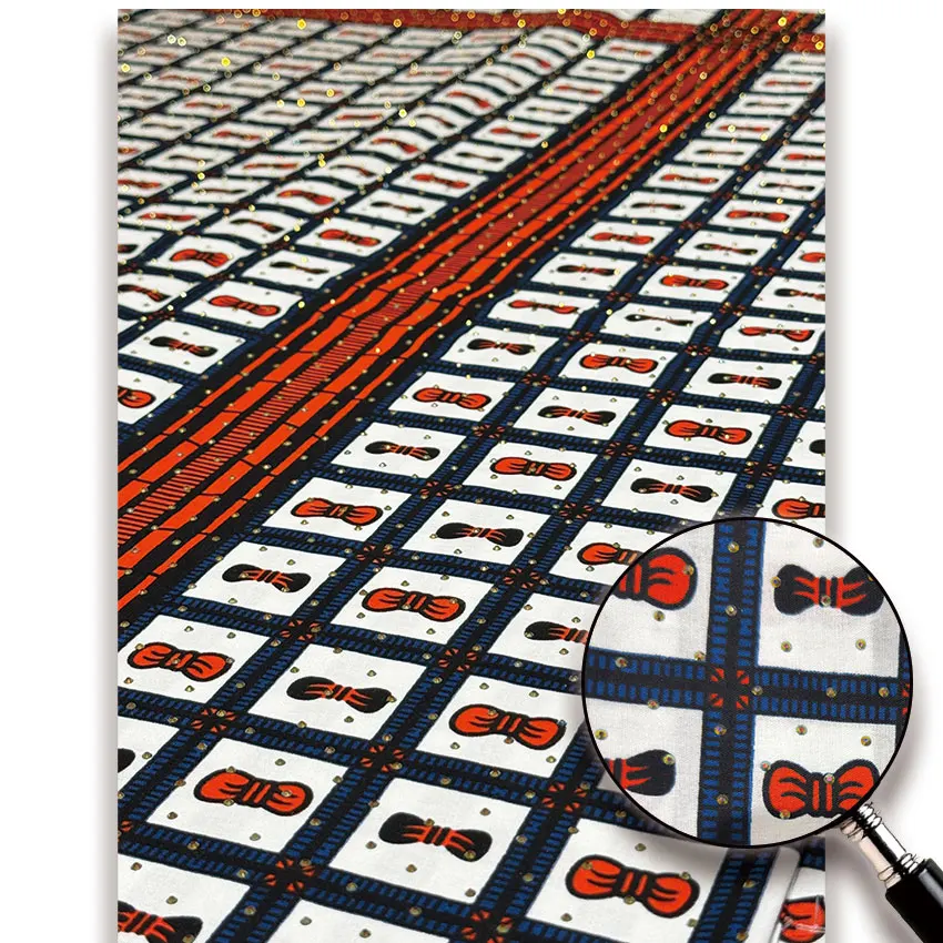 

2025 новейшая африканская восковая ткань со стразами, высококачественная восковая ткань с принтом и полной стразами, ткань Pagne для платья Y5-416-1