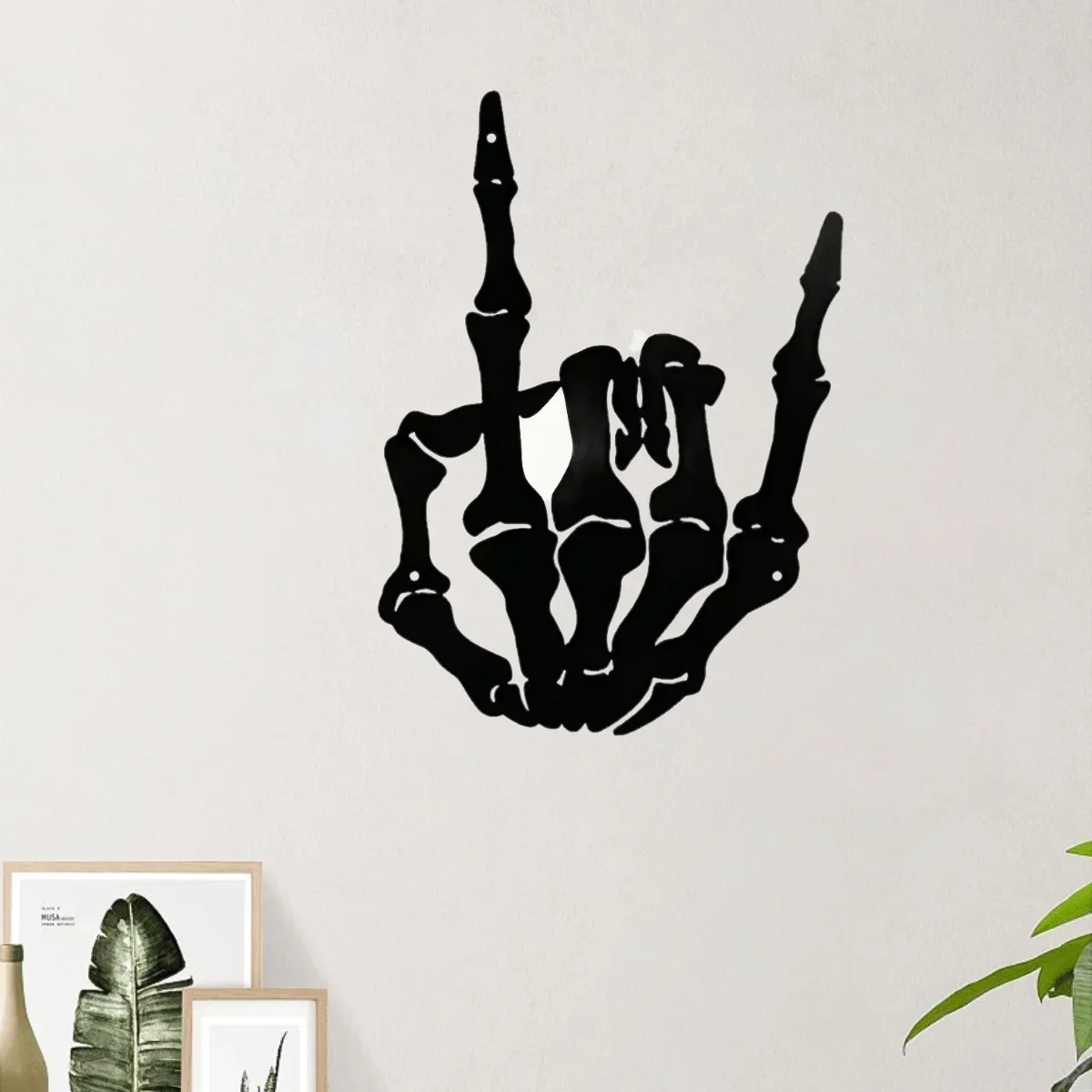 1pcRock On Skeleton Hand Metal Wall Art - Edgy Iron Sculpture for Garden, Patio, Living Room & Balcony Decor, Patio Decoration