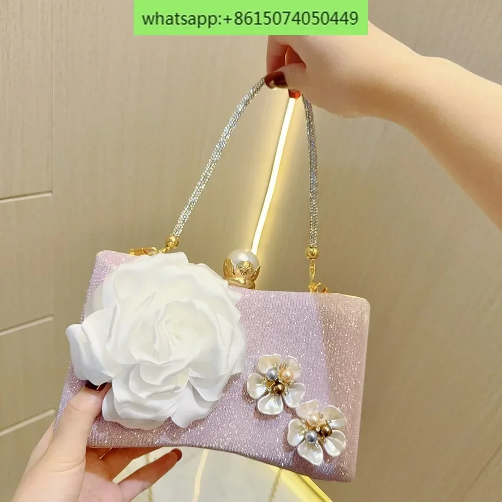 Exquisite pearl flower bag, crossbody dinner bag, niche handbag