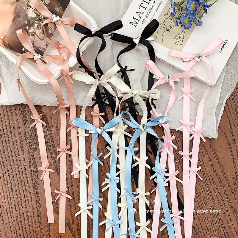 2 st Nieuwe Lint Lange Boog met Hart Haar Kant Clips voor Vrouwen Meisjes Haarspeld Haaraccessoires Hoofddeksels Ornament