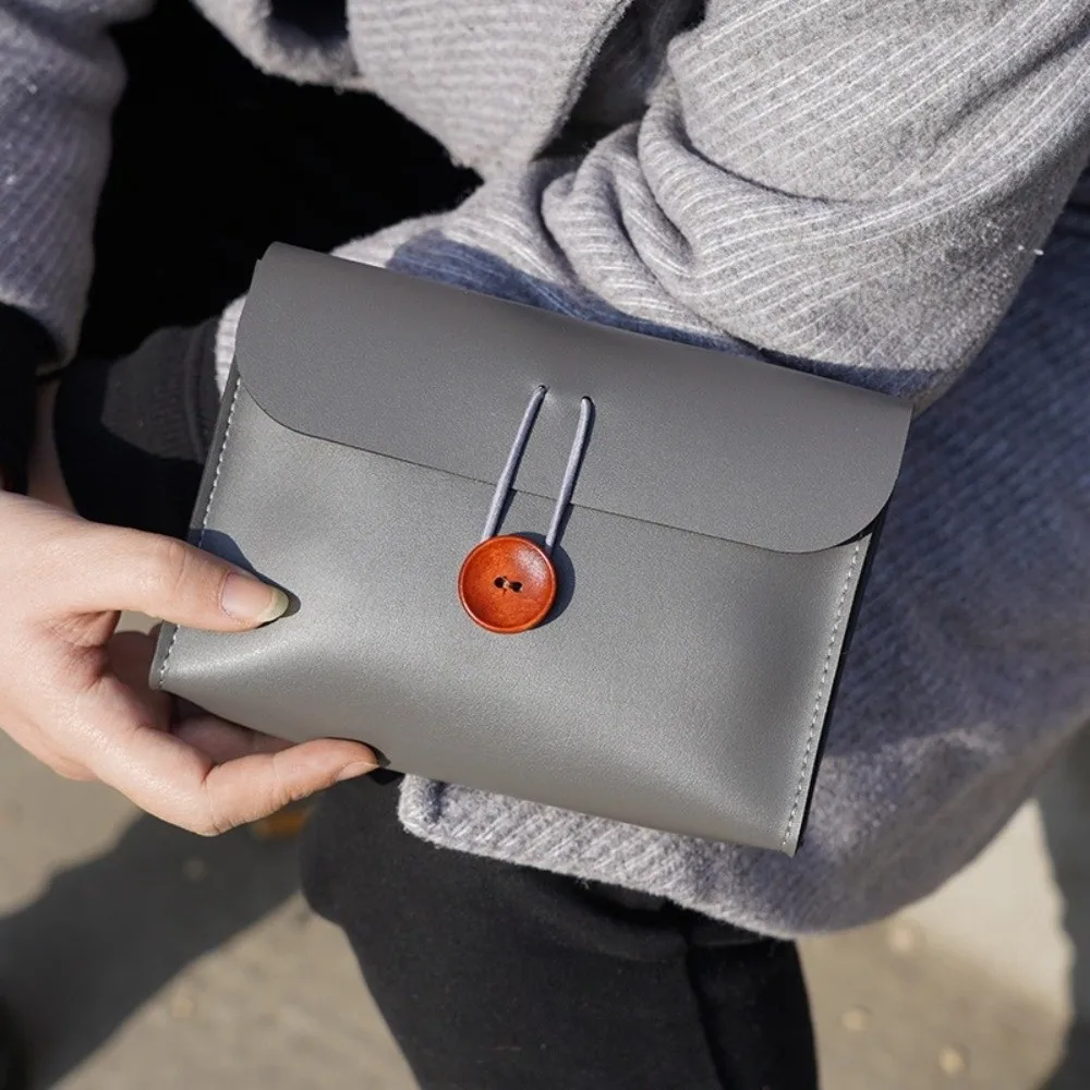 Multi-purpose Envelope Shape Cosmetic Bag Button Closure Lightweight Travel Toiletry Bag Faux Leather Waterproof