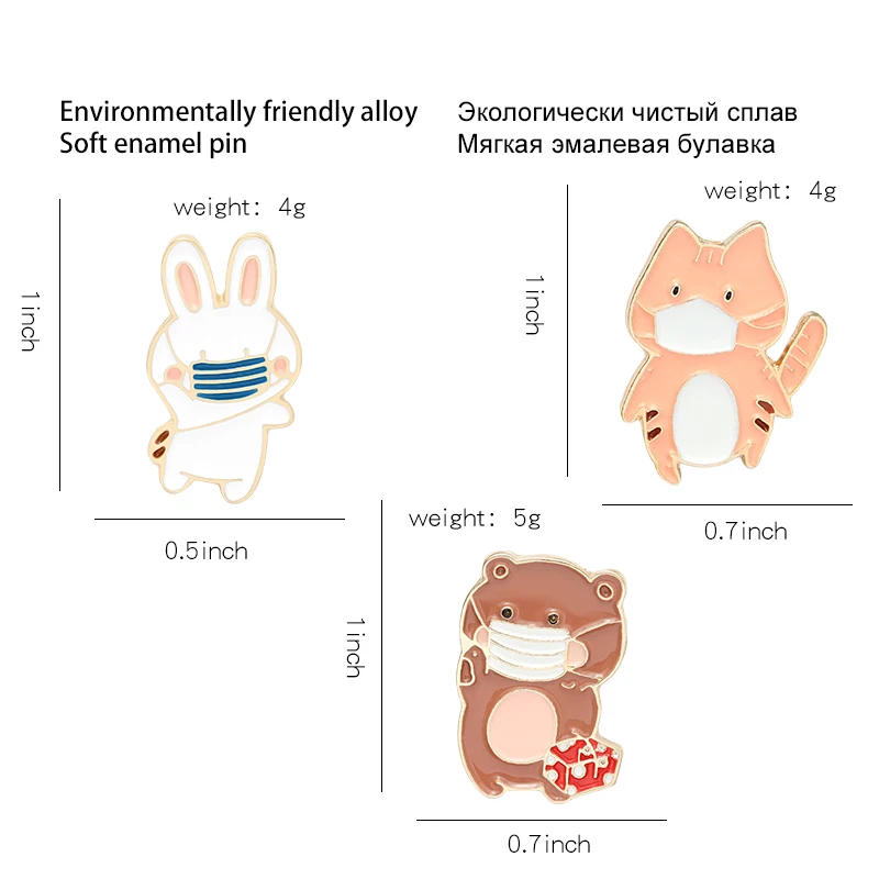 Animal Enamel Pins Custom Funny Cat Bear Rabbit Brooches Shirt Lapel Badge Bag Cartoon Jewelry Gift for Kids Friends