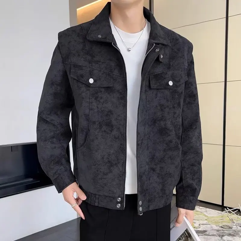 

Мужская куртка из искусственной кожи American Sle, рабочая одежда с бейсбольной строчкой, свободный крой, осенний топ High Street Cool Faion Jaet