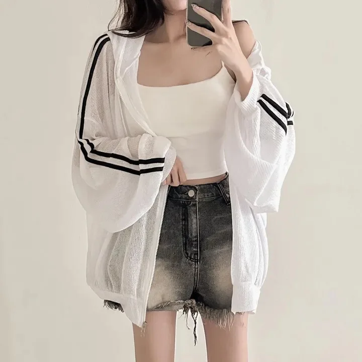 White Sunscreen Clothing Women Thin Linen Jacket Fashion Ladies Outerwear Retro  Loose Long Sleeve Female Knitted Cardigan 2025