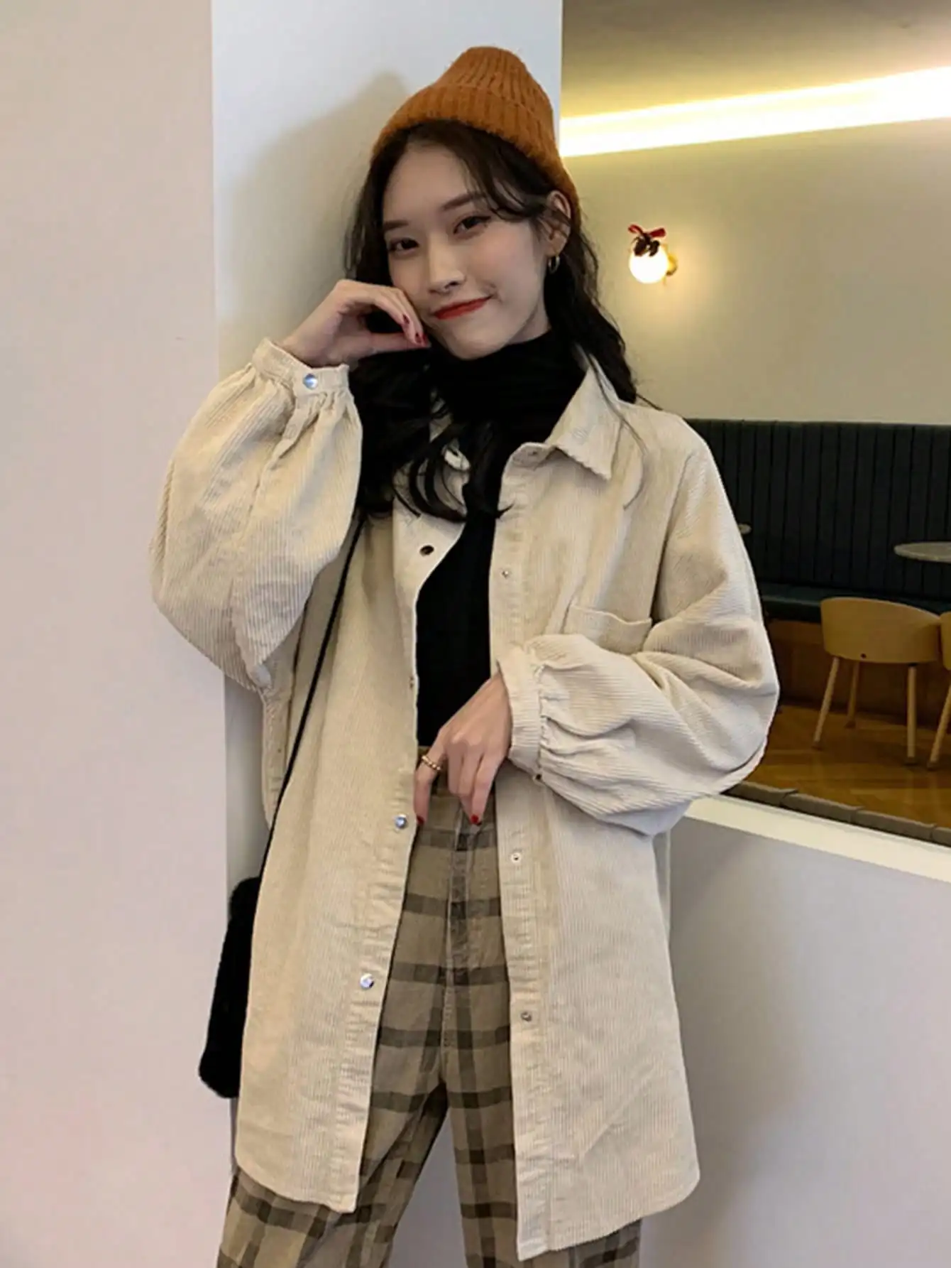 Korean Chic Autum Internet Celebrity Popular Corduroy Long-Sleeved Shirt Loose Casual Versatile Slim Shirt for Women