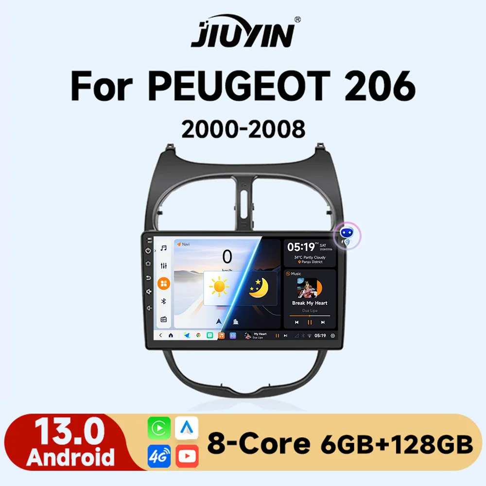 

JIUYIN Android 13 Car Radio For PEUGEOT 206 206CC 206SW 2000-2008 Auto Multimedia Player GPS Autoradio Carplay 2 Din GPS
