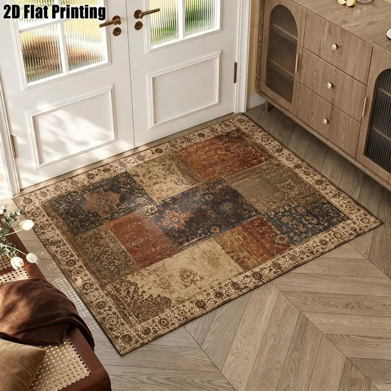 1Pc American Retro Patchwork Printed Carpet, Persian Style Home Compatible, Suitable for Living Room, Bedroom, Entryway, Office, Corridor and Other Areas, Home Decorative Carpet