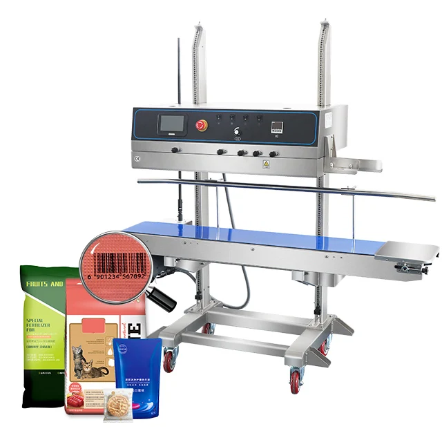 FRP-1120LD HUALIAN Inkjet Vertical QR Code Vending Date Coding Batch Continuous Band Sealer Machine For Bag