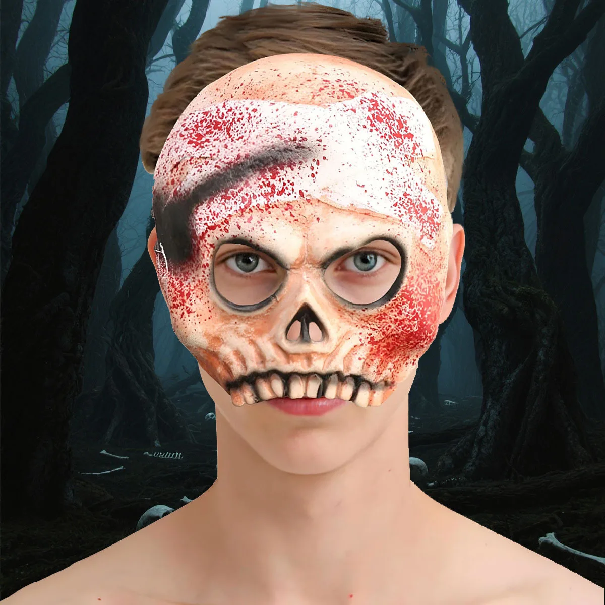 

Halloween Bloody Mask Lightweight Horror Skull Mask Bloody Skull Half Face Mask Realistic For Themed Party Horror Movie Prop