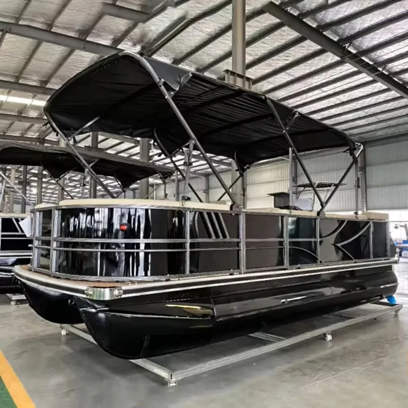 12-Person Aluminum Pontoon Boat for Lake Resort Use CE Certified Sofa Layout Bimini Top for Outdoor Drifting Leisure