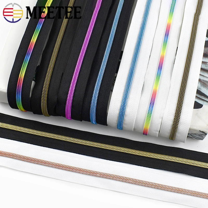 1/2/3/5/10Meters Meetee 5# Nylon Zippers Colored Roll Coil Plastic Zip Tapes for Sewing Clothes Bags Repairs Kit Accessories