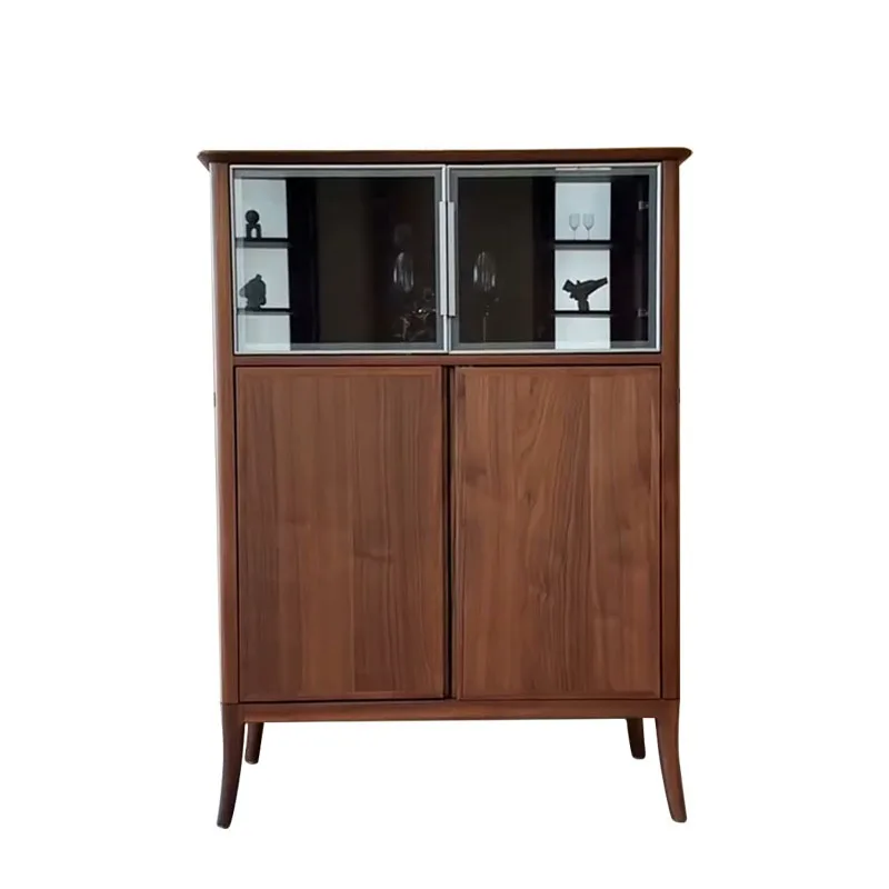 

lack walnut dining side cabinet Modern simple double-door wine cabinet Household living room All solid wood storage cabinet