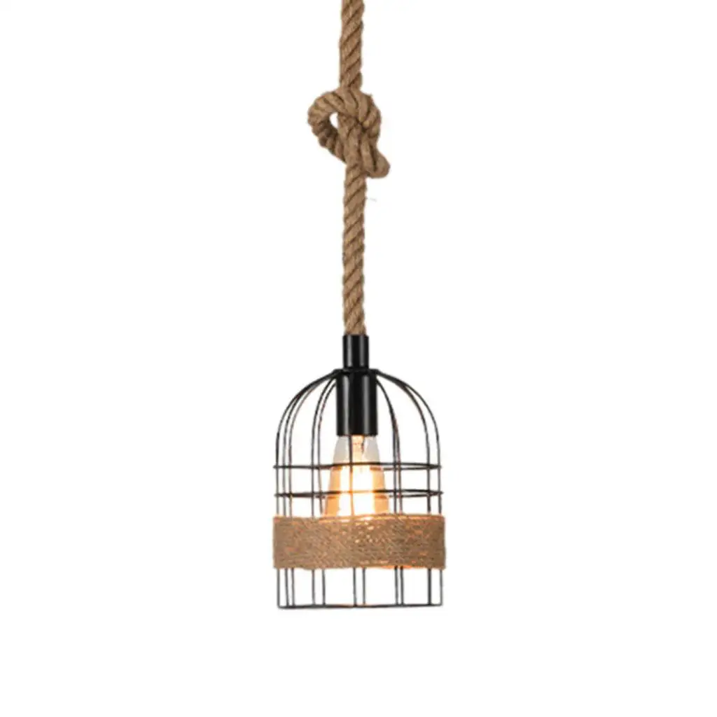 Vintage Style Pendant Light Rope Chandelier Decorative Lamp Creative Birdcage Lampshade Kit for Farmhouse Ceiling Home