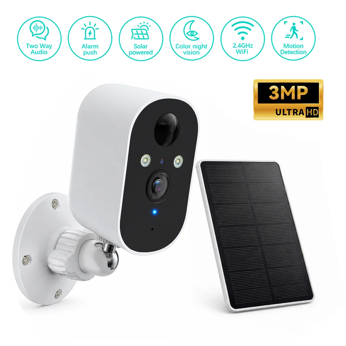 2K Security Wireless Camera Outdoor, 3MP Solar WiFi Surveillance Camera Color Night Vision, 2 Way Audio Waterproof Human Detect
