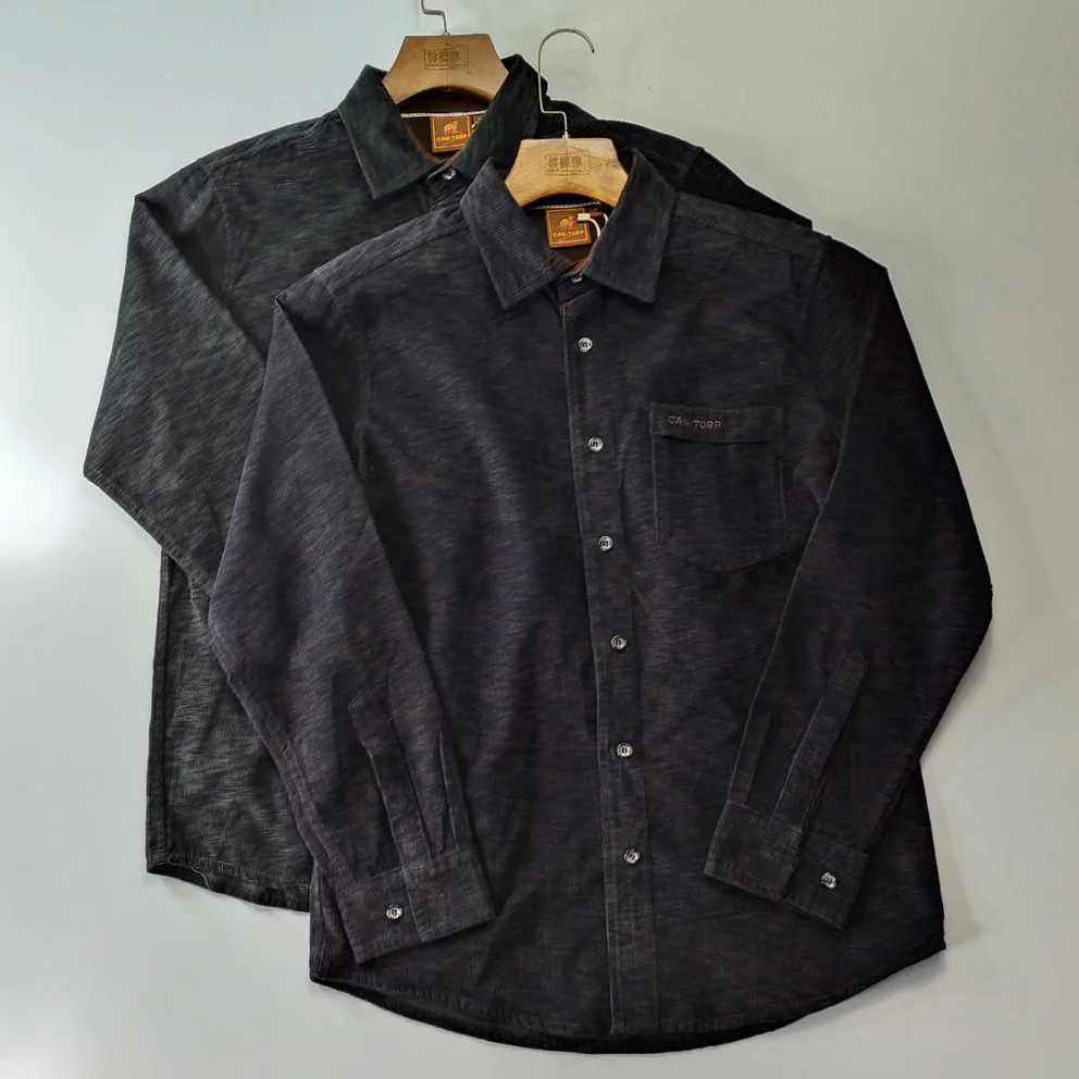 

Retro Corduroy Long Sleeve Shirt Men's Spring Autumn Style Workwear Striped Soft Luster Standard Fit Business Casual Top