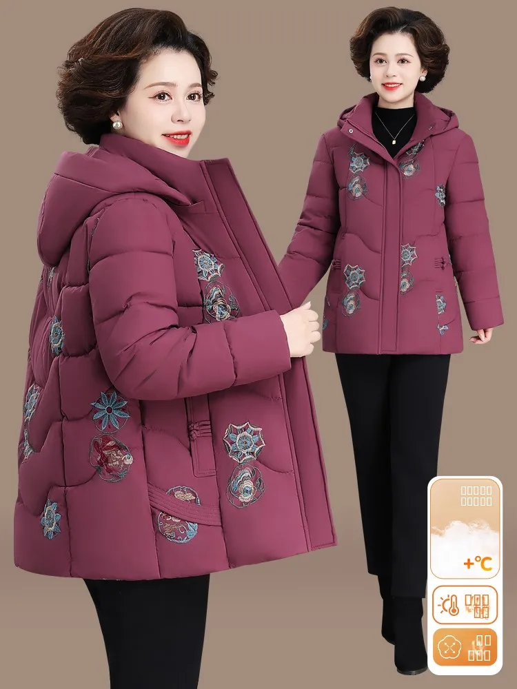 

Зимнее хлопковое пальто Andma с вышивкой в виде цветов, теплое, утепленное, из плотного хлопка, для празднования Нового года