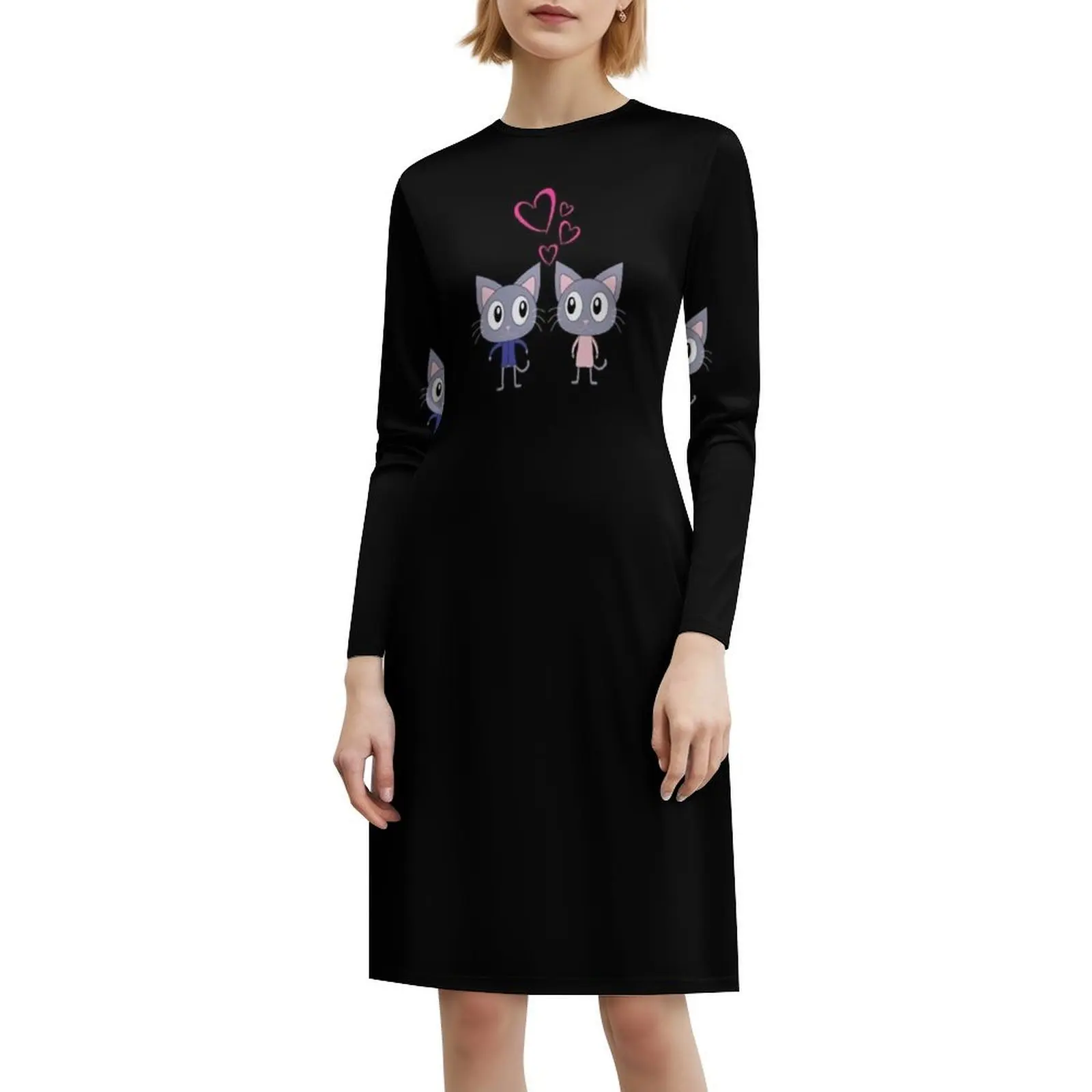 Gatos bonitos apaixonados vestido blusa floral para mulheres primavera verão vestido casual para festa dos namorados amor jovem primeiro encontro