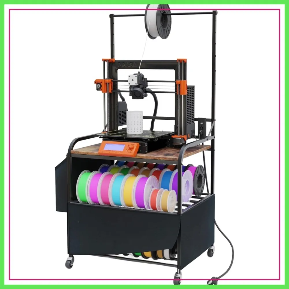 

Heavy Duty Rolling 3D Printer Stand with Filaments Storage, 2-Tier Dustproof Shelves, Table for Workshop