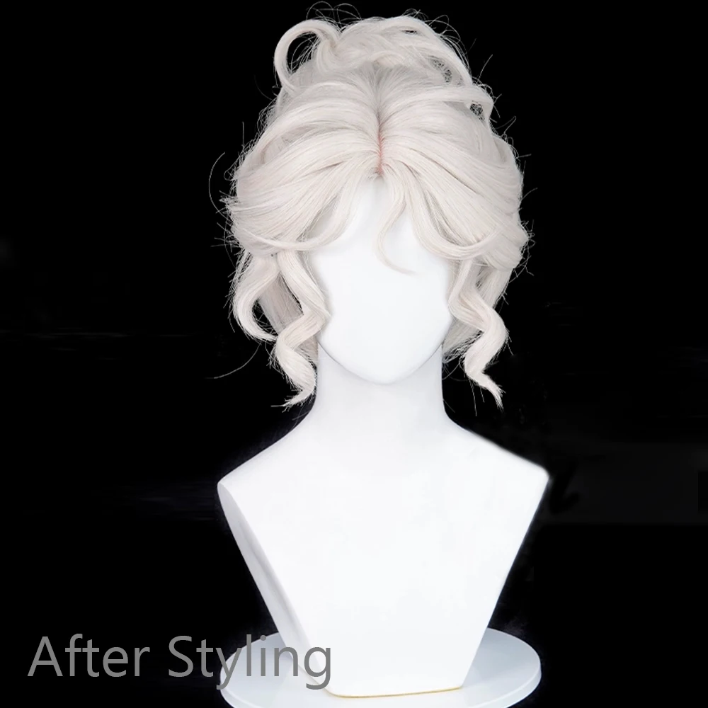 Short Straight White Bun Clip Synthetic Wig Middle Part Anime Game Cosplay Wig Heat Resistant for Daily Party image 4