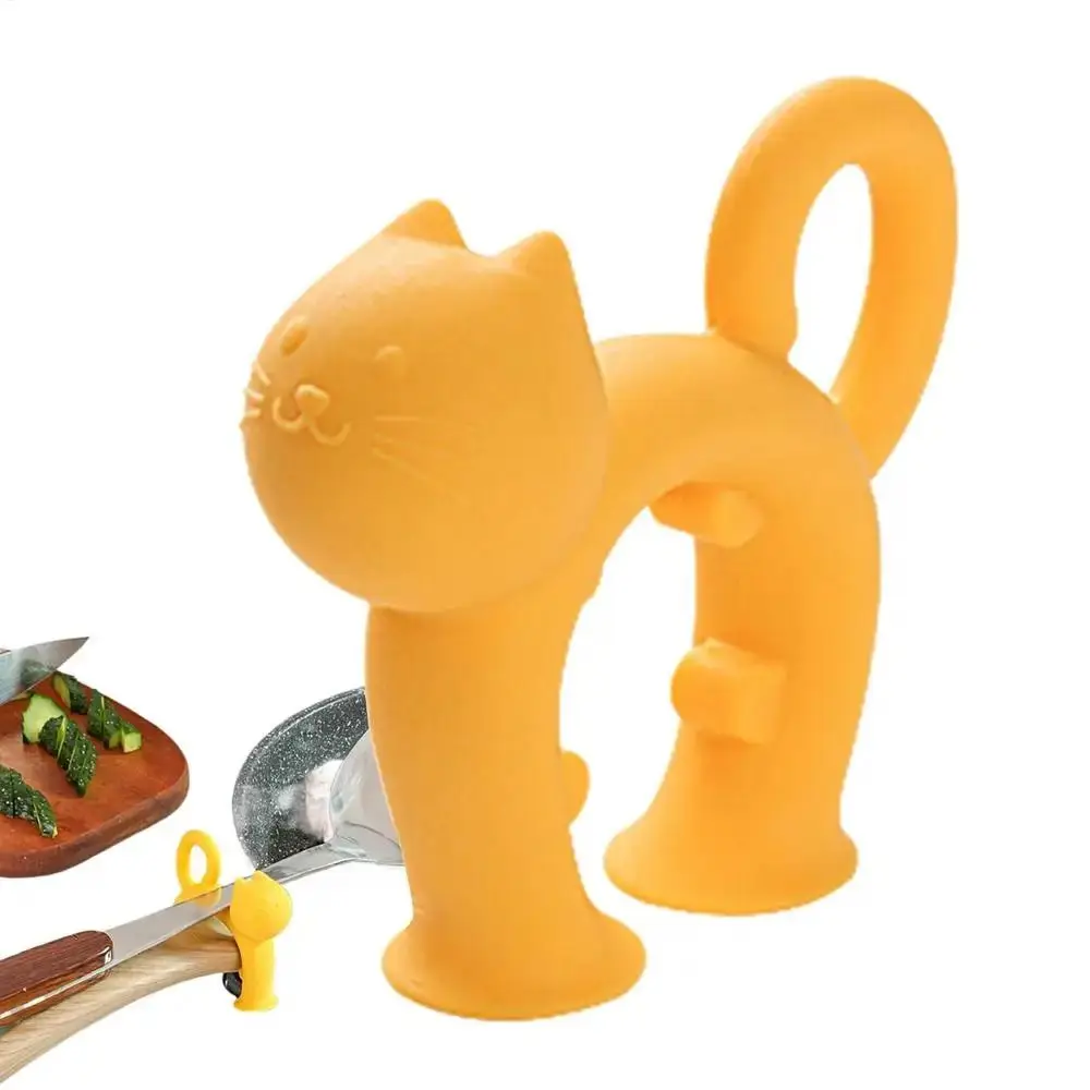 

4Pcs Anti Scalding Cat Shape Spatula Holder Suction Cup Base Spill-Proof Silicone Spoon Rack Food-grade Heat-resistant
