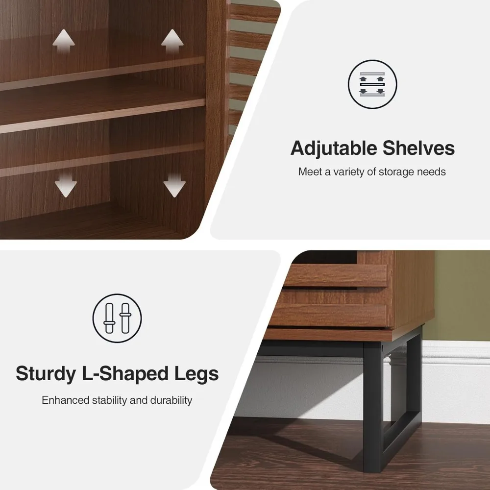 خزانة بوفيه جانبية بطول 51 بوصة مع مساحة تخزين، وخزانة حديثة لمنتصف القرن مع بابين مخططة شبكية ورفوف قابلة للتعديل، ج #6