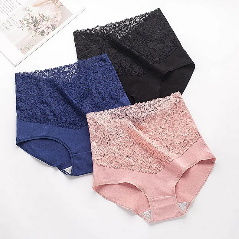 High Waist Large Size  Lace Cotton Panties Sexy V-shaped Women's Underwear Autumn Hips Slimming Sexy Lace Female Panties 2023