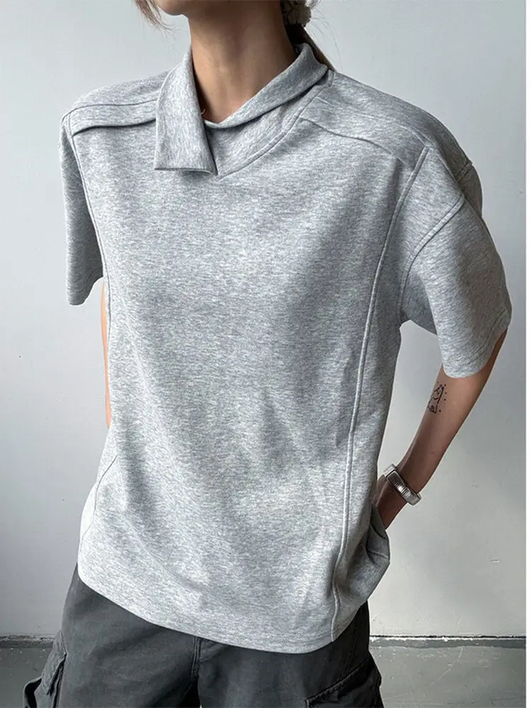 

Мужская летняя футболка с асимметричным дизайном воротника, дышащая, удобная, модная, с асимметричными вставками