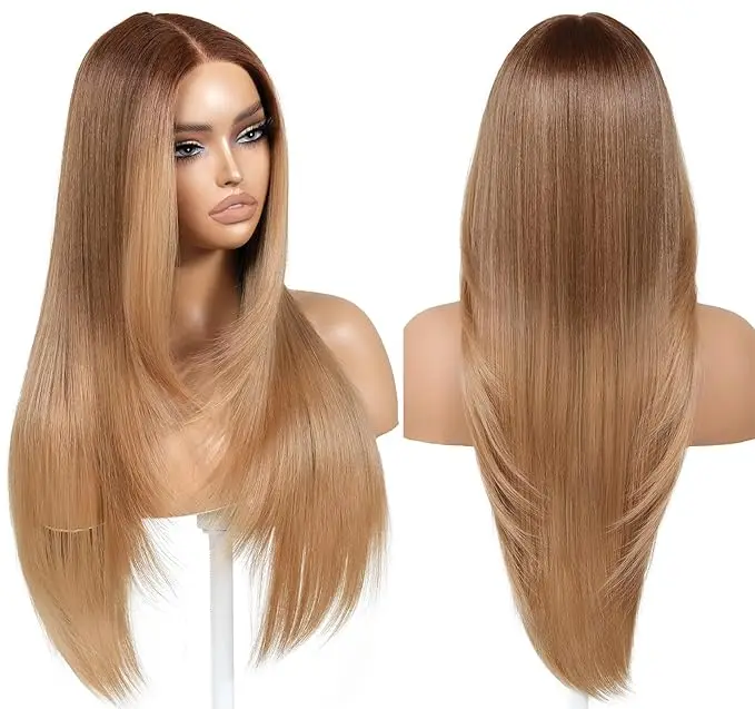 

Синтетический парик JOVIA HAIR без клея с челкой, многослойный, предварительно настроенный, предварительно нарезанный, с HD-кружевной передней частью, для женщин, готовый к ношению, с центральным пробором