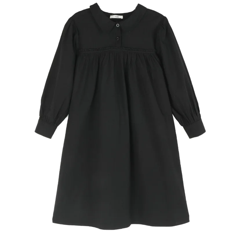 

Black Brown Color Children Doll Neck Shirts Dress Long Sleeves Fashion School Girl Autumn Spring Dresses Kids Costume New 2023