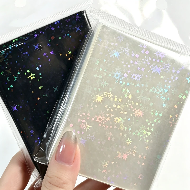 60PCS 66x91mm Holographic Card Sleeves Laser Flashing Trading Card Protectors Star Heart Glass Shard Designs for TCG PTCG MTG
