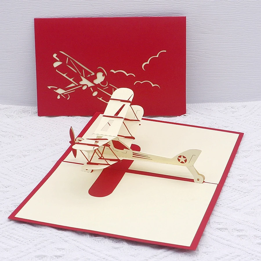 2 Colors Available Foldable Airplane Greeting Card Creative Aviation Enthusiasts Aircraft Helicopter Cultural Greeting Cards