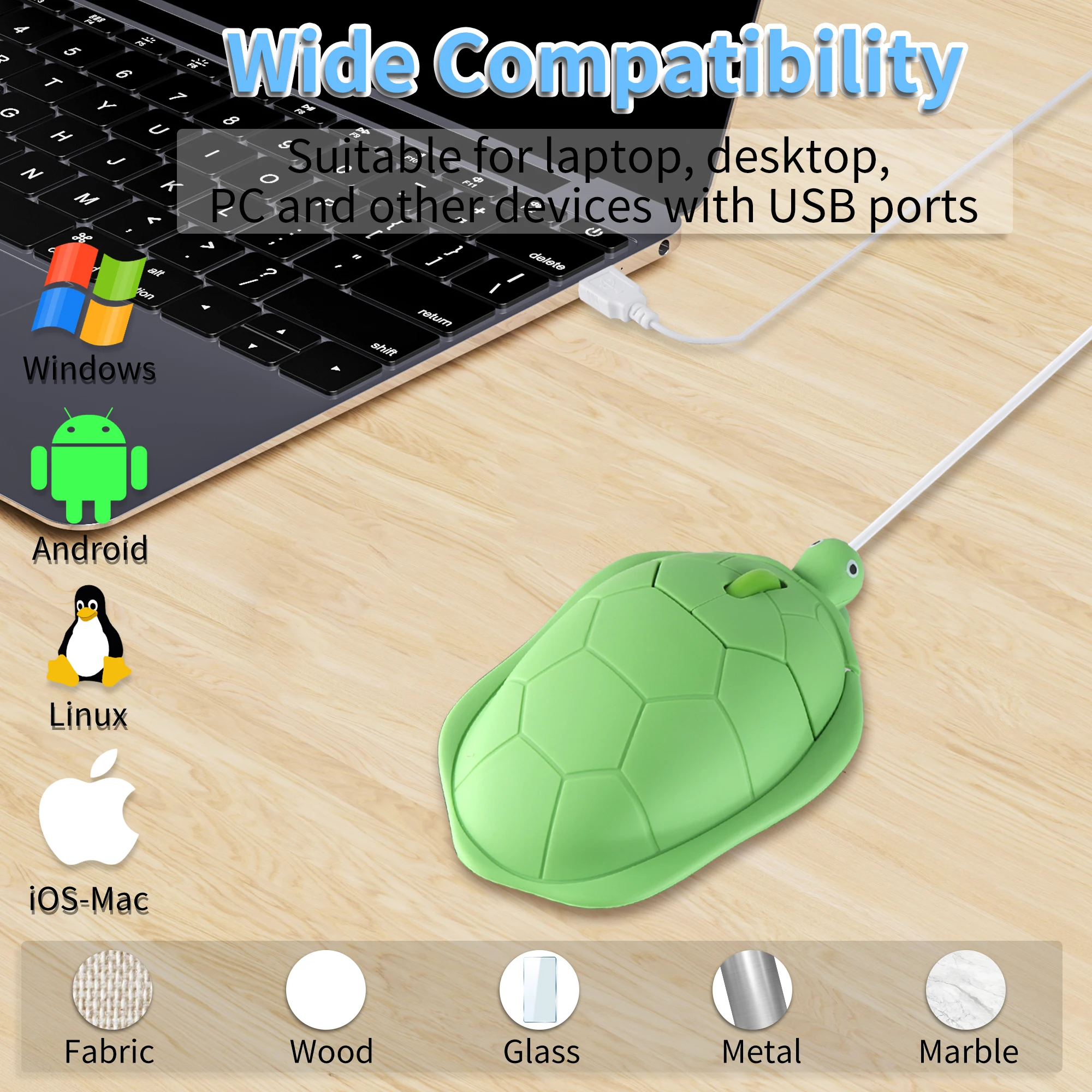 

Wired Turtle Mouse Matte Texture USB-A Interface Light Weight Non-mute Button Fun Mouse Easy Use Kids Learn Office PC Mause
