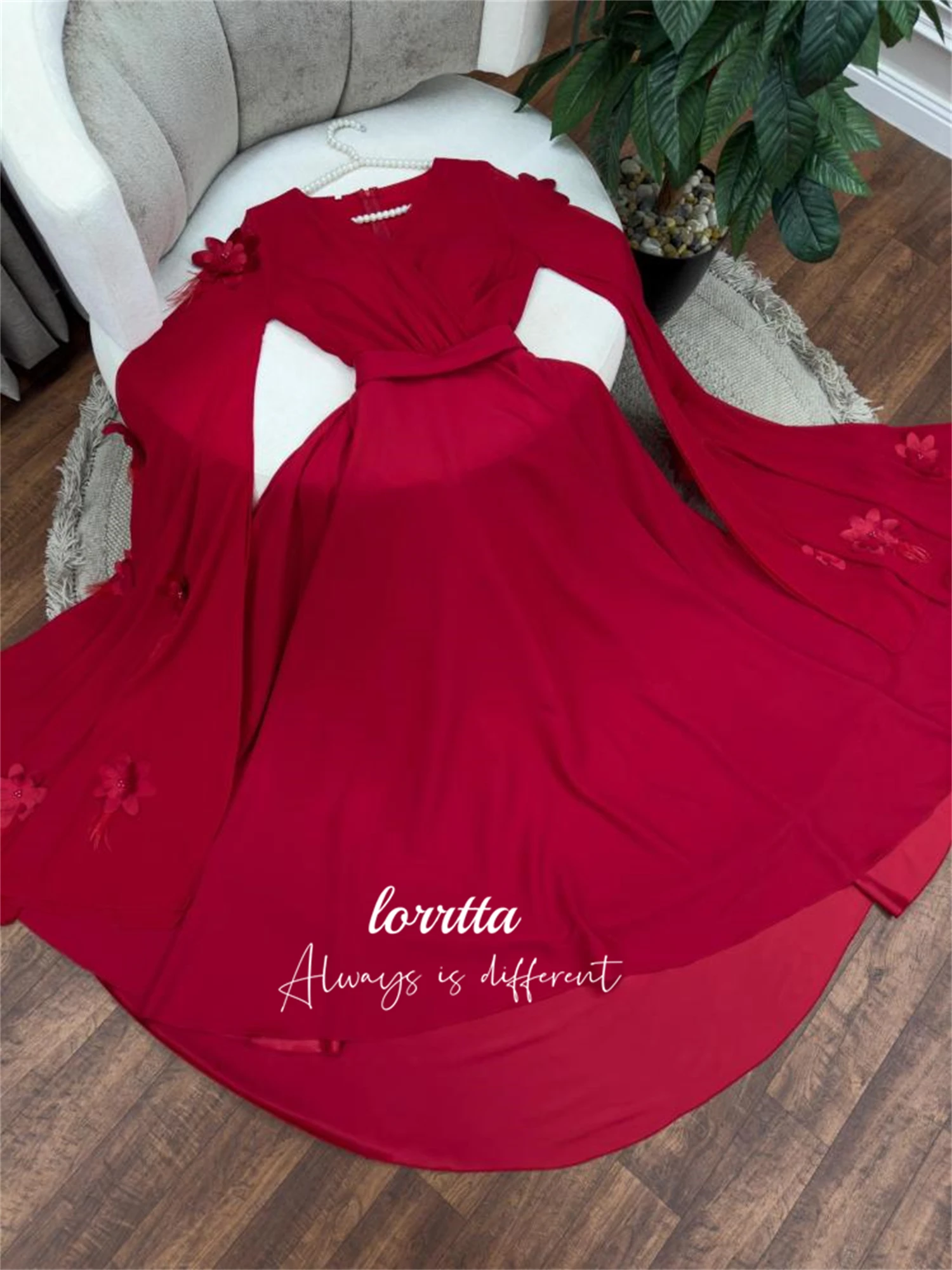 Lorrtta-Robe de Soirée à Fleurs Rouges Profondes, Décoration de Bal de Soirée, Quelles que soient les Robes pour les Événements Spéciaux, Personnalisée