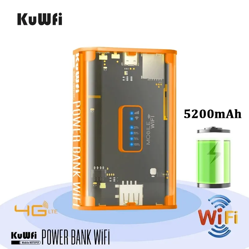 Kuwfi-ミニ保護4glteルーター、ワイヤレス、屋外、旅行、SIMカードスロット付きホットスポット、USB出力電力、5200mah、300mbps