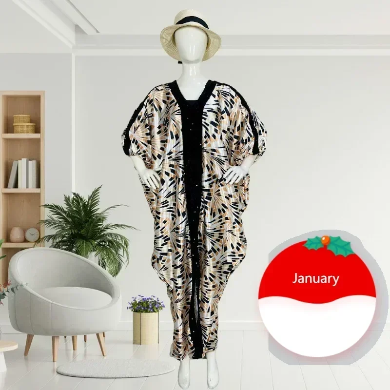 

Muslim Party Dress Women Elegant Luxury 2025 V Neck Batwing Sleeve Sequined Loose Birthday Party Dinner Dress ClothFloor Length