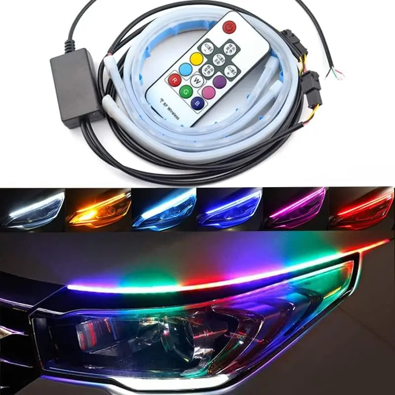 

Car Headlight LED Strip, 24" Exterior Car LED Lights Multicolor Daytime Running Lights RGB Flexible Light Kits